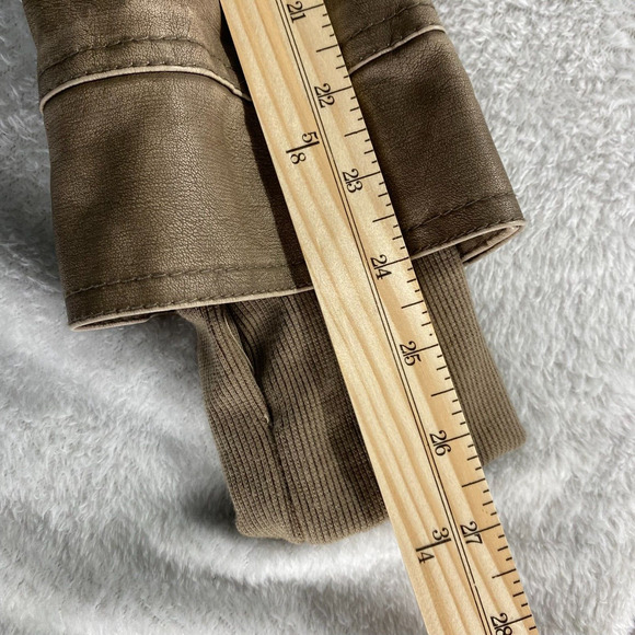 LOCK & LOVE Hooded Aviator Waxed Jacket Women XL Tan Faux Leather Bikercore NEW - Picture 11 of 12